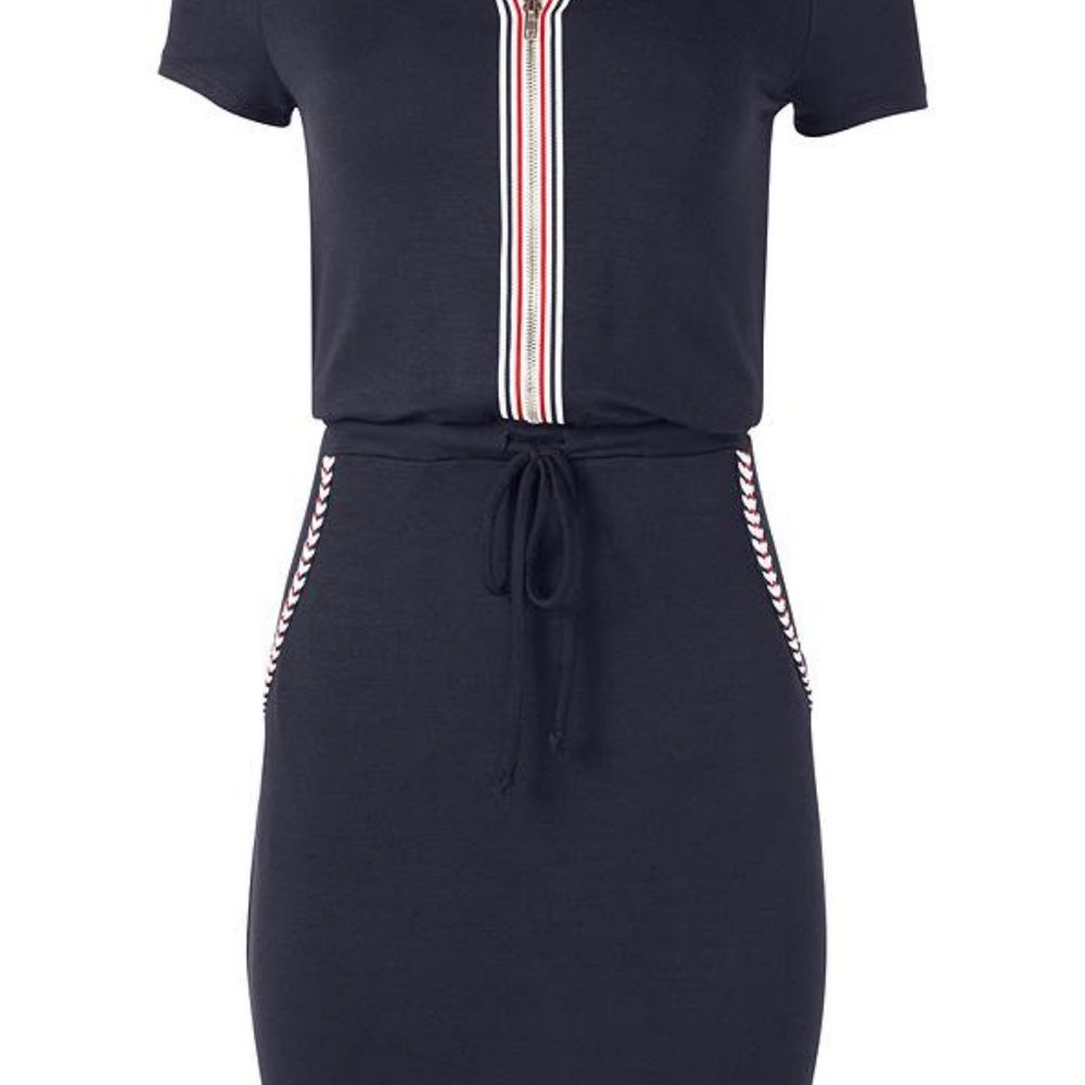 Venus Zip Front Lounge Dress Navy Blue Red White Small